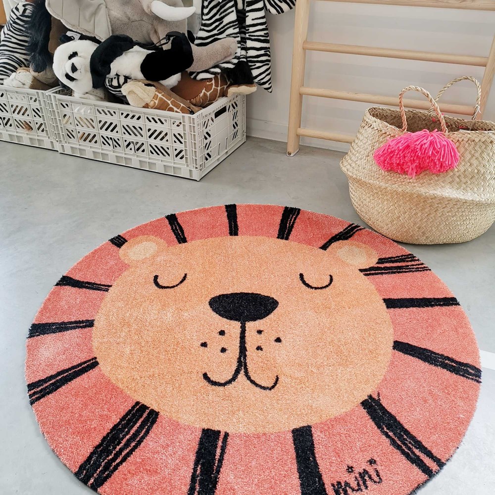 Emir Lion Washable Kids Circle Floor Mats in Orange